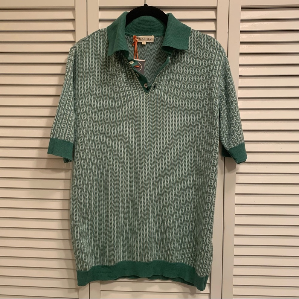 Far Afield Green Herringbone Knit Polo